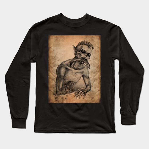 Drowner Fantasy Monster Antique Pencil Sketch on Old Paper Long Sleeve T-Shirt by jagabeic